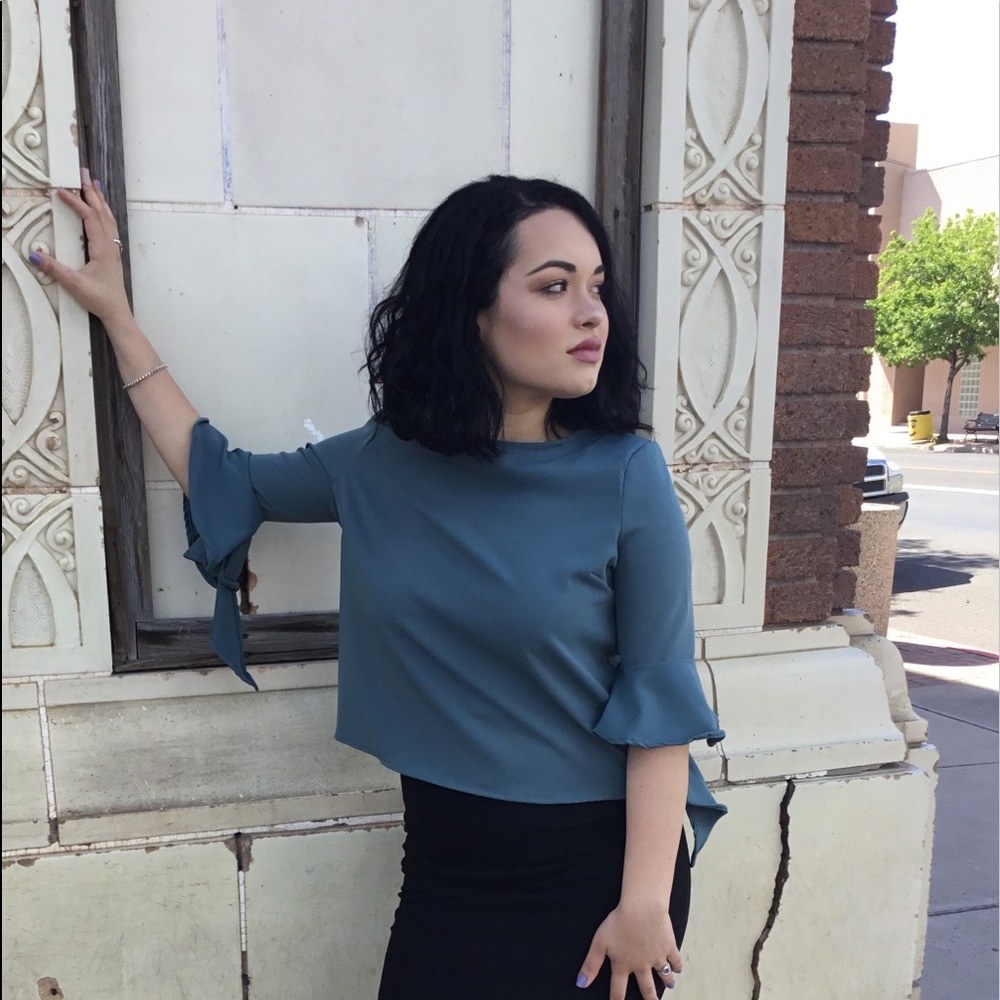 Bell Sleeve Top Sage Green - Picture 4 of 6